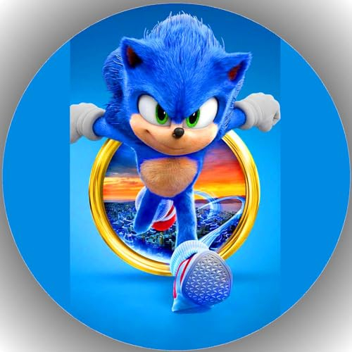 Sonic K 31 Décoration de gâteau, comestible, en papier comestible de qualité supérieure, diamètre : 20 cm, motif Sonic
