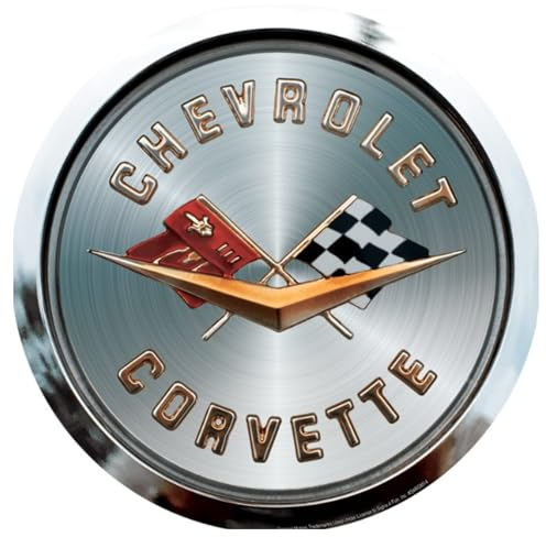 Signs 4 Fun Round Sign | Chevy Corvette Gas Cap | 12” Diameter | Embossed Aluminum Sign | Made in the USA