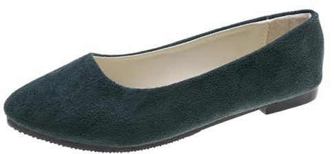 Rojeam Womens Flats Shoes Portable Pumps Ballet Flat Slip-on Ballerina Pumps Shoes Ladies Loafers, Dark Green, Size 3