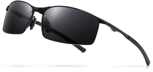 SUNGAIT Polarisierte Sonnenbrille Herren - Rechteckiger Metallrahmen mit Federscharnier Ultraleicht, Schwarzer Rahmen/graue Gläser