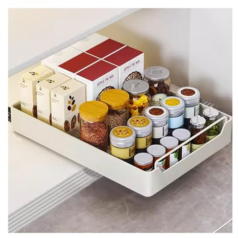 Yahbrra Teleskopschublade, Korbauszug Küchenschrank Organizer mit Griff, Ausziehbare Schubladen Aufbewahrungsregale für Küchenschränke, Slide out Cabinet Organizer Küche (Size : 30 * 43 * 7cm)