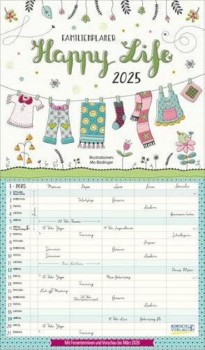 Familienplaner Happy Life - Familienplaner 2025 für 5 Personen - Korsch-Verlag - Kalender mit 5 Spalten zum Eintragen - 27 cm x 46 cm