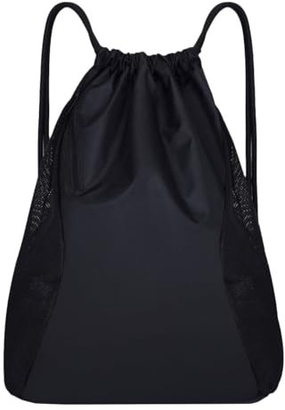 Turnbeutel Lässig Wasserabweisend Schwarz Sportbeutel - Rucksack mit Kordelzug Verstellbar Tunnelzug Gymsack Wasserfest Tunnelzug Sporttasche für Herren Damen - JSB031-03