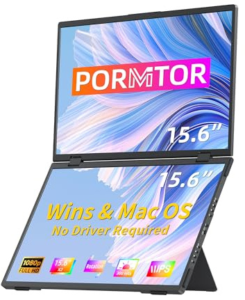 Estensore di visualizzazione per laptop, doppio monitor da 15,6 pollici (guadagni/Mac), doppio monitor portatile, impilabile, USB C, viaggio, visualizzazione del computer estesa con triplo monitor