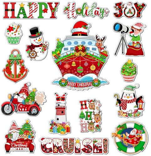 16 Pcs Christmas Garage Cruise Door Magnets Stickers Fridge Refrigerator,Xmas Magnet Car Door Fridge Magnetic Decor for Christmas Party Kitchen Locker Holiday Joy Decor