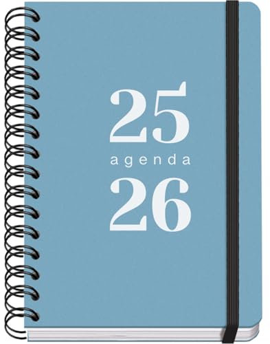 Dohe - Schülerkalender 2024 2025, Wochenansicht, A5 (15 x 21 cm), Ringverschluss und Gummi, Spanisch und Englisch, 4 Aufkleberseiten, September bis Juni, Schulmaterial - GRAMMAR Blau