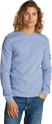Calvin Klein Men’s Badge Cotton Waffle Long Sleeve Top, Blue (Tempest), XS