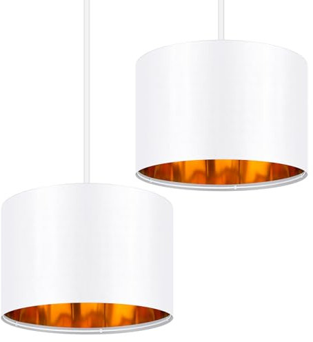 Weewooday 2 Pack White Lampshade for Ceiling 12 Modern Golden Inner Drum Lamp Shade with E27 to E14 Lamp Shade Adapter Ring for Pendant Lights Table or Bedside Floor Lights