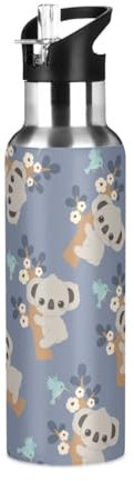 Yopersonalizes Bouteille d'eau isotherme avec paille - En acier inoxydable - Anti-fuite - Pour voyage, salle de sport - Motif koala floral - Pour voyage, salle de sport