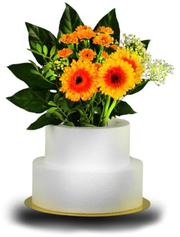 LA LILEYN 2-Tier Styrofoam Cake with Cut Out for Bottle, Flowers & More - Includes Double Sided Tape - Gold Base Silver Backed - Height 15cm, Diameter 22/16.5cm - Perfect for Gift