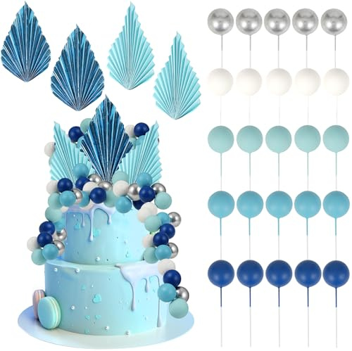 29 Pcs Blue Cake Decorations - Foam Ball Cake Toppers, Cake Toppers for Women, Blue Cake Balls for Baby Shower Wedding Anniversary Birthday Party Supplies Decorations