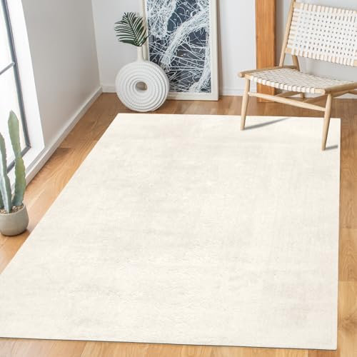 RUGURA - Alfombra Salón Moderna Unicolor Lavable Antideslizante Pelo Corto y Suave 120x170cm Crema