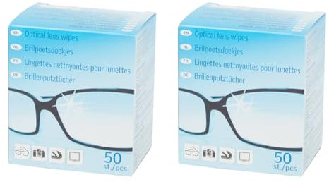OsoRetail Pack de 2 x 50 lingettes nettoyantes pour lentilles optiques Idéal pour lunettes, smartphones, tablettes et PC, formule désinfectante, matériau spécial anti-rayures