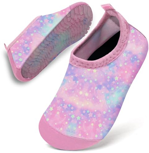 Water Shoes Toddler Kids Baby Infant Girls Beach Shoes Swim Shoes Barefoot Aqua Socks Non-Slip for Swmming Pool Water Park(Pink Purple Star,30/31)