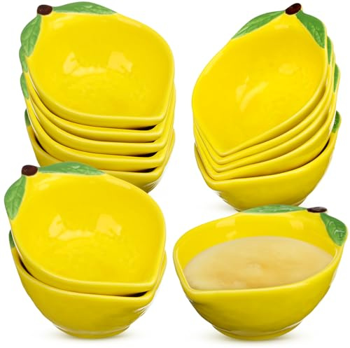 Tioncy 12 cuencos pequeños de cerámica de limón amarillo para postre, 6 onzas, aptos para horno, cuencos de condimento para servir salsas, aperitivos, hornear pudín de Brulee