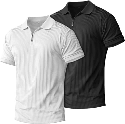 Muskel-Poloshirts für Herren, schmale Passform, strukturiertes Strick-Poloshirt, kurzärmelig, Herren-Kragen, lässig, stilvoll