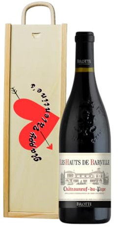 Happy Valentine’s Châteauneuf-du-Pape Red Wine Gift Set – 75cl | Wooden Presentation Box with Valentine’s Design | Luxury French Red Wine Gift
