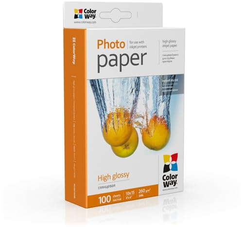 ColorWay Premium Fotopapier, 10x15 cm, 260 g/m², 100 Blatt, Hochglänzend Sofort Trocken Wasserfest für alle Tintenstrahldrucker