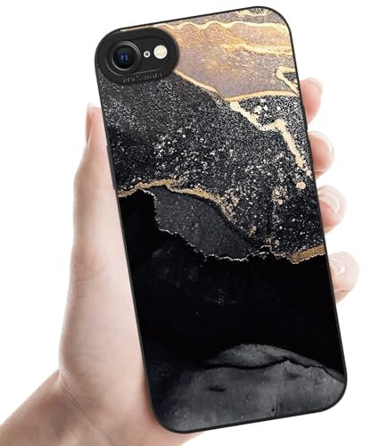 Phoona Black Gold Marble Print Phone Case for iPhone 8/SE 2022/7/SE 2020 4.7,Fashion Pattern Aesthetic Design Girls,Soft Silicone Profile Cover,Anti-Slip Shockproof Protective Camera,for iPhone 7