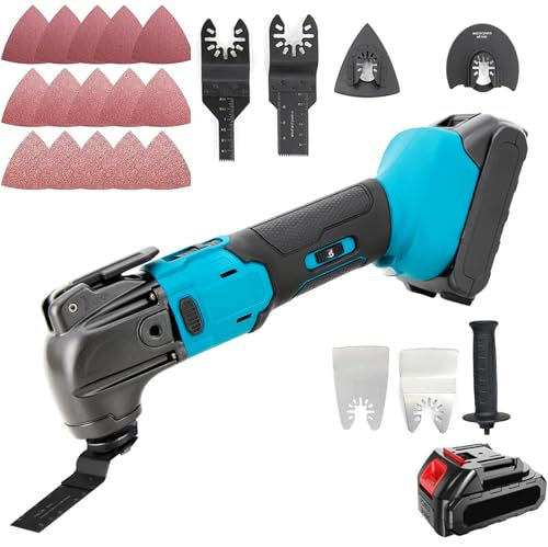 Multi Tools Cordless Oscillating Saw with Batteries & Charger, Compatible with Makita 21 V, 6 Speed Setting,3.2° Oscillation Angle, for Cutting, Carving, Drilling (1 Battery)