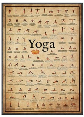 Fuhjythy Ashtanga Yoga Pose Chart Canvas Print Vintage Gym Exercise Poster Wall Art for Living Room Decor