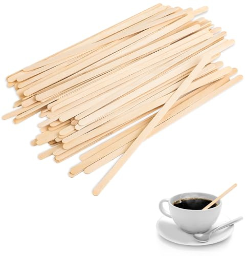 MOXYOY 100 Pcs Wooden Coffee Stirrers, Wooden Sticks, Cocktail Stirrers Disposable Stirrers for Hot Drinks, Coffee, Tea, Cocktails Swizzle Sticks for Bars, Cafes & Home Use(5.5inch)