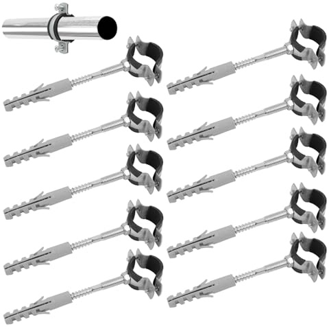10 Pezzi Fascette Stringitubo 32-40 mm 1 in Acciaio Zincato con Viti Prigioniere e Tasselli, Rivestimento in Gomma Antivibrazione, Fascetta Inserto Ammortizzante, Supporto per Tubi (32-40 mm 1)
