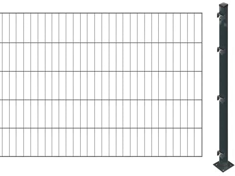 Einstabmattenzaun inkl. Pfosten zum Einbetonieren (Höhe: 100 cm, Länge: 2 m) | Einstabmatten in Anthrazit | UV- und witterungsbeständig