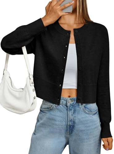 LILLUSORY Cropped Lightweight Cardigan Sweaters Women Black M