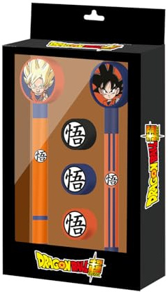 Karactermania Dragon Ball Ultra Instinct-Pack of Erasable Gel Pen + Eternal Pencil + 3 Erasers, Black, 14 x 23 cm