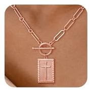 Affolace Cross Pendant Necklace Trendy and Dainty 14K Gold/Silver/Rose Gold Plated Paper Clip Necklace for Women Toggle Clasp Necklace Chunky Necklace Gold Jewelry Women Gift, Brass, No Gemstone