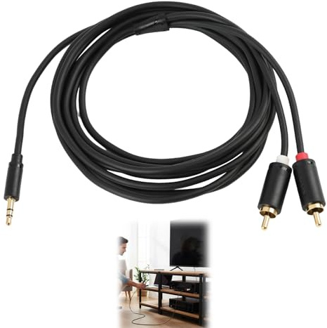 Cable Jack 3.5mm a 2 RCA Macho Estéreo, Cable Audio 3.5mm Minijack a RCA HiFi, Chapado en Oro con Blindaje de Cobre para Móvil, Tablet, PC, TV, Amplificador, Altavoces, Home Cinema, DVD (3 Metros)