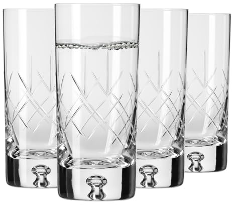 Krosno – Wasser-, Saft- & Longdrinkgläser 300 ml – 4er Set – Saga Kollektion – Kristallglas – Handgefertigt & Geschliffen – Geschenk, Farblos Cut 4, Transparent.