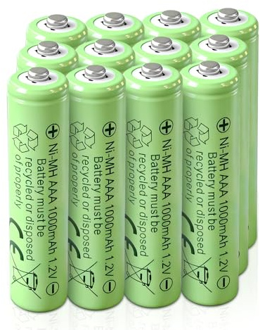 12 Pack 1000mAh rechargeable AAA batteries, high-capacity performance NIMH AAA rechargeable batteries