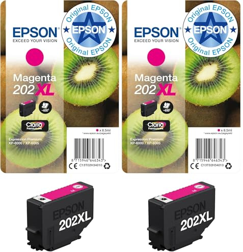 Epson EP64634 Original 202XL Tinte Kiwi (XP-6000, XP-6005, XP-6100, XP-6105), Magenta (Packung mit 2)