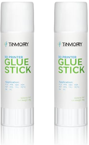 TINMORRY 3D Printer Glue Stick, PVP Glue Stick for Heated Bed, Prevents Warping & Improves Adhesion for PLA/PETG/TPU/ASA Filaments (2 Pack), 36 Grams Per Glue Stick | 3D Printer Bed Adhesive Non-Toxic Boost Grip Anti-Warp For PLA PETG TPU ASA Water-Soluble Quick Dry
