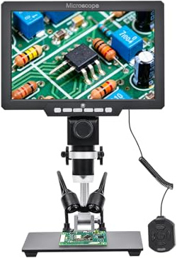 Luocute Digitales Mikroskop, 10,1-Zoll-IPS-Bildschirm, 2000-fache Vergrößerung, 12-Megapixel-Kamera mit 32 GB Speicher und Echtzeitaufzeichnung, für das Sammeln von (mit Batterie EU-Stecker 220 V)