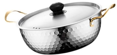 QIXCXAZ Korean Ramen Pot Stainless Steel Outstanding Fast Heating Solution Cooking Delicious Noodles Soups Dishes Korean Ramen Cooking Pot Induction Cooker, Silver, 18cm