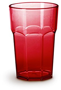 Omada Design Bicchiere Ottagonale in Plastica Infrangibile, Impilabile, da 42.5 cl, altezza 12.5 cm, lavabili in lavastoviglie, linea Unglassy, Rosso