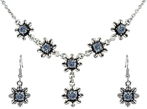 Blumen Collier mit Ohrhängern Hellblau