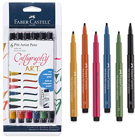 Faber-Castell Calligraphy Pitt Künstlerstifte-Set, 6 bunte Kalligraphie-Stifte