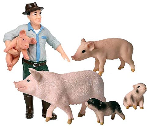 JOKFEICE Tierfiguren 5 Stück Realistische Kunststoff Schwein Figuren Action Modell Wissenschaft Projekt, Lernen Pädagogisches Spielzeug, Geburtstag Geschenk, Kuchen Topper für Kinder Kleinkinder