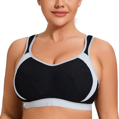 AGONVIN Sports Bras for Women High Impact Plus Size Support Wirefree Running Control Black 38G