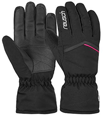 Reusch Damen Marisa garantiert Winddichte, extra atmungsaktive und warme Winterhandschuhe Fingerhandschuhe Schneehandschuhe Skihandschuhe Langer Stulpe, Black/White/Pink Glo, 7