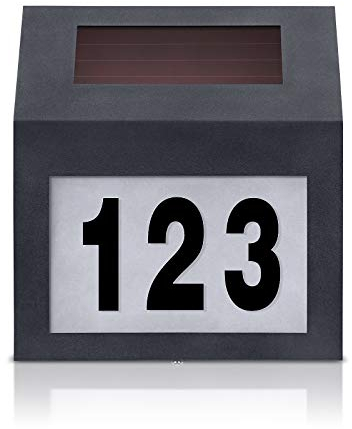 LARS360 Solar beleuchtete Hausnummer Solarhausnummer Edelstahl Solar Hausnummernleuchte Wandleuchte mit 2 LEDs Beleuchtung Hausnummernleuchte individuell personalisierbar Außenwandleuchte (Anthrazit)