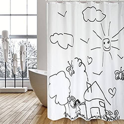 MSV Anti-Schimmel Duschvorhang - Anti-Bakteriell, waschbar, wasserdicht, Polyester, 180x200cm Kindergarten Weiß Schwarz