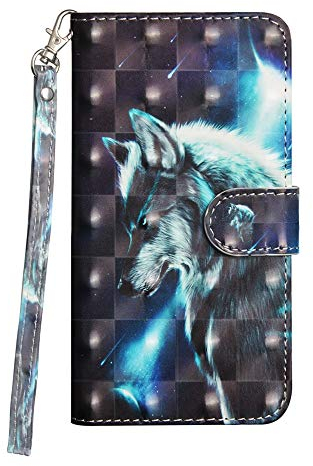 Sunrive Kompatibel mit Cat S52 Hülle,Magnetisch Schaltfläche Ledertasche Schutzhülle Etui Leder Case Cover Handyhülle Tasche Schalen Lederhülle MEHRWEG(Wölfe)