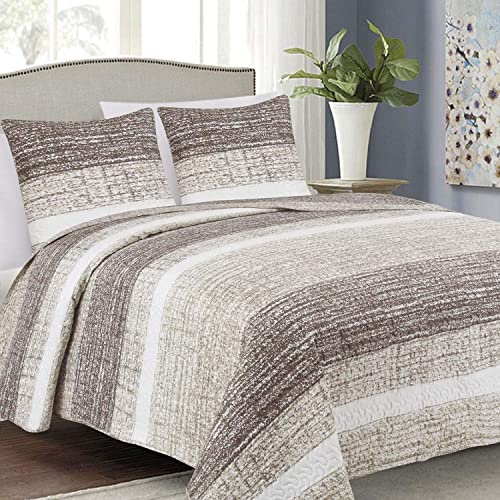 Tagesdecke Steppdecke Bettüberwurf Gesteppte Tagesdecke mit 2 Kissenbezüge 40x40 cm- (Beige Ecru Braun- Brian Beige, 180x220 cm)
