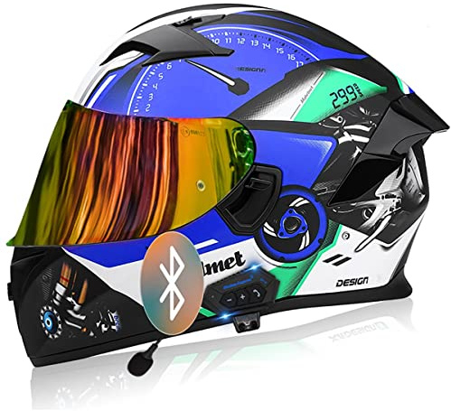 SDFGDFD Bluetooth-Integralhelm - Motorrad-Integralhelm - RollerHelm Bluetooth-Helm Mit Doppelvisier, ECE/DOT Genehmigt Motorradhelm Für Damen Und Herren