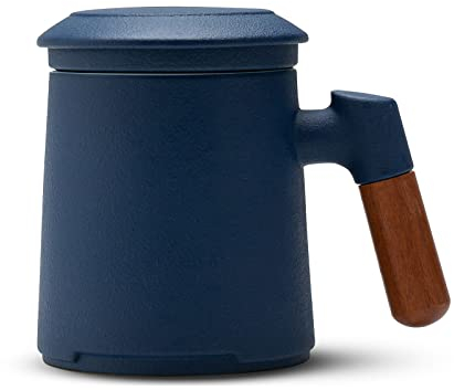 ZENS Tea Mug with Infuser, 360ml Ceramic Tea Cup with Lid and Fine Strainers for Loose Leaf Diffusers, Wood Handle Tea Infuer Mug for Tea Brewing, Tea Accessories for Women Tea Lovers Gifts